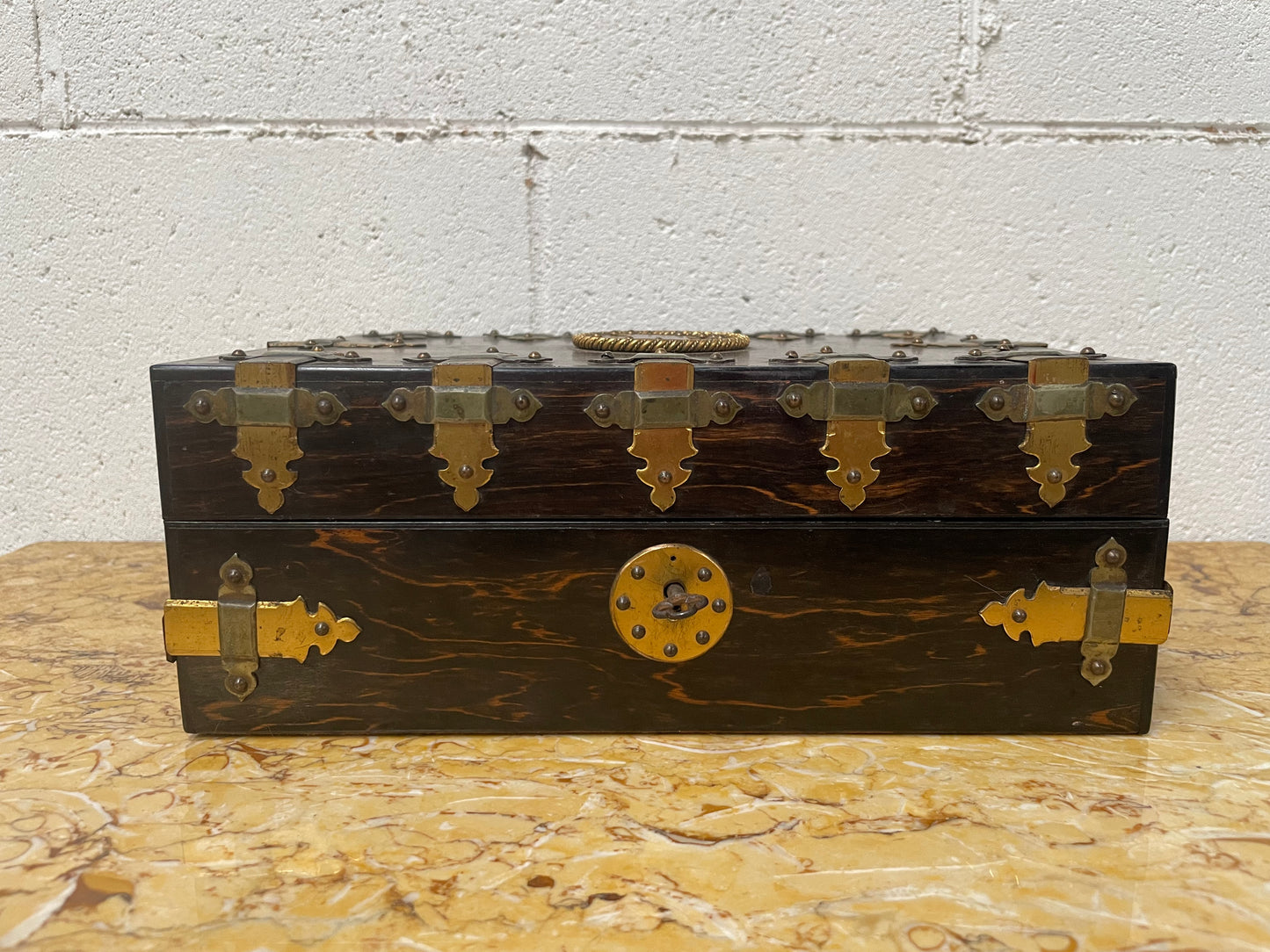 Victorian English Brass Bound Jewellery Box