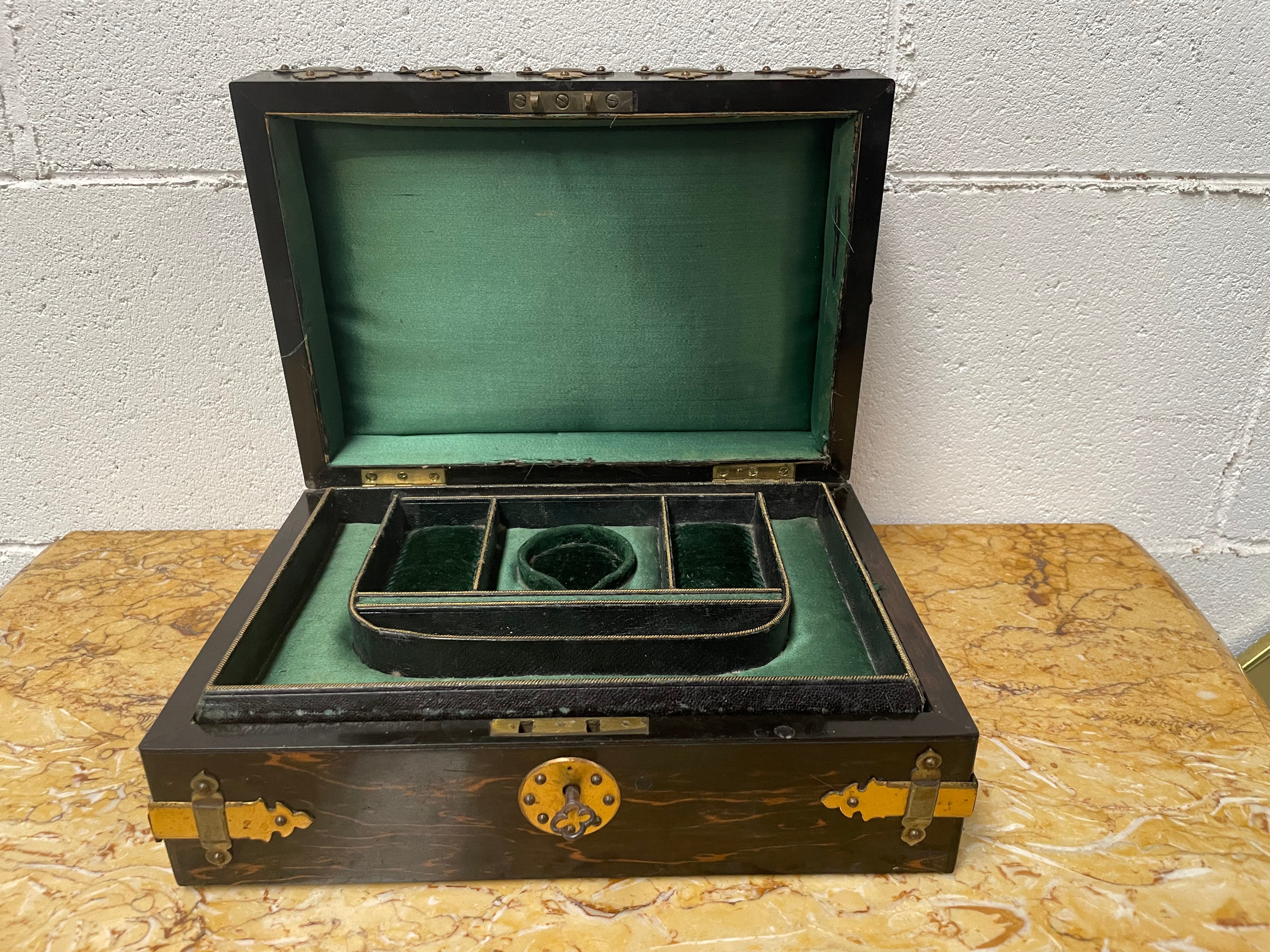 Victorian English Brass Bound Jewellery Box | Antique & Vintage | Moonee Ponds Antiques | Australia Wide Delivery