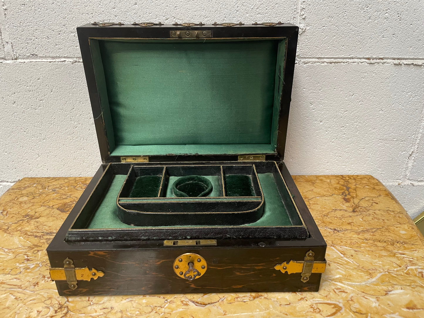 Victorian English Brass Bound Jewellery Box