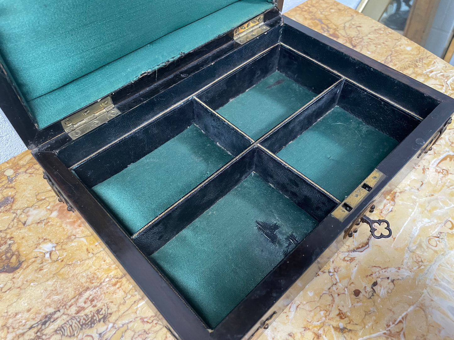 Victorian English Brass Bound Jewellery Box