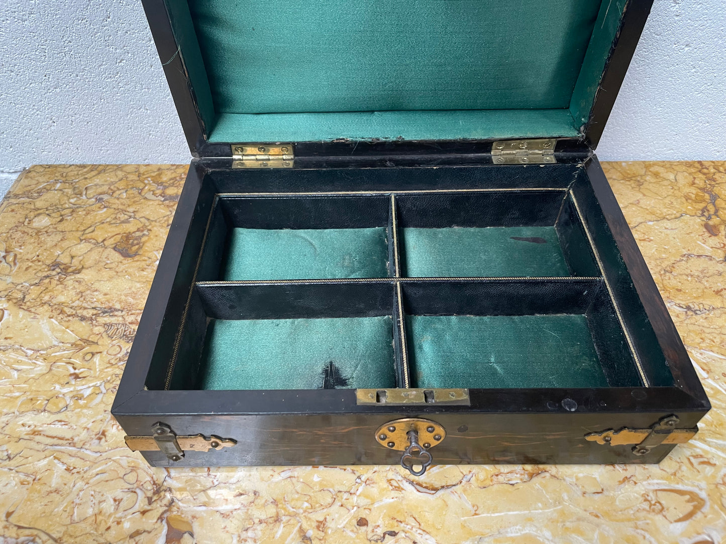 Victorian English Brass Bound Jewellery Box