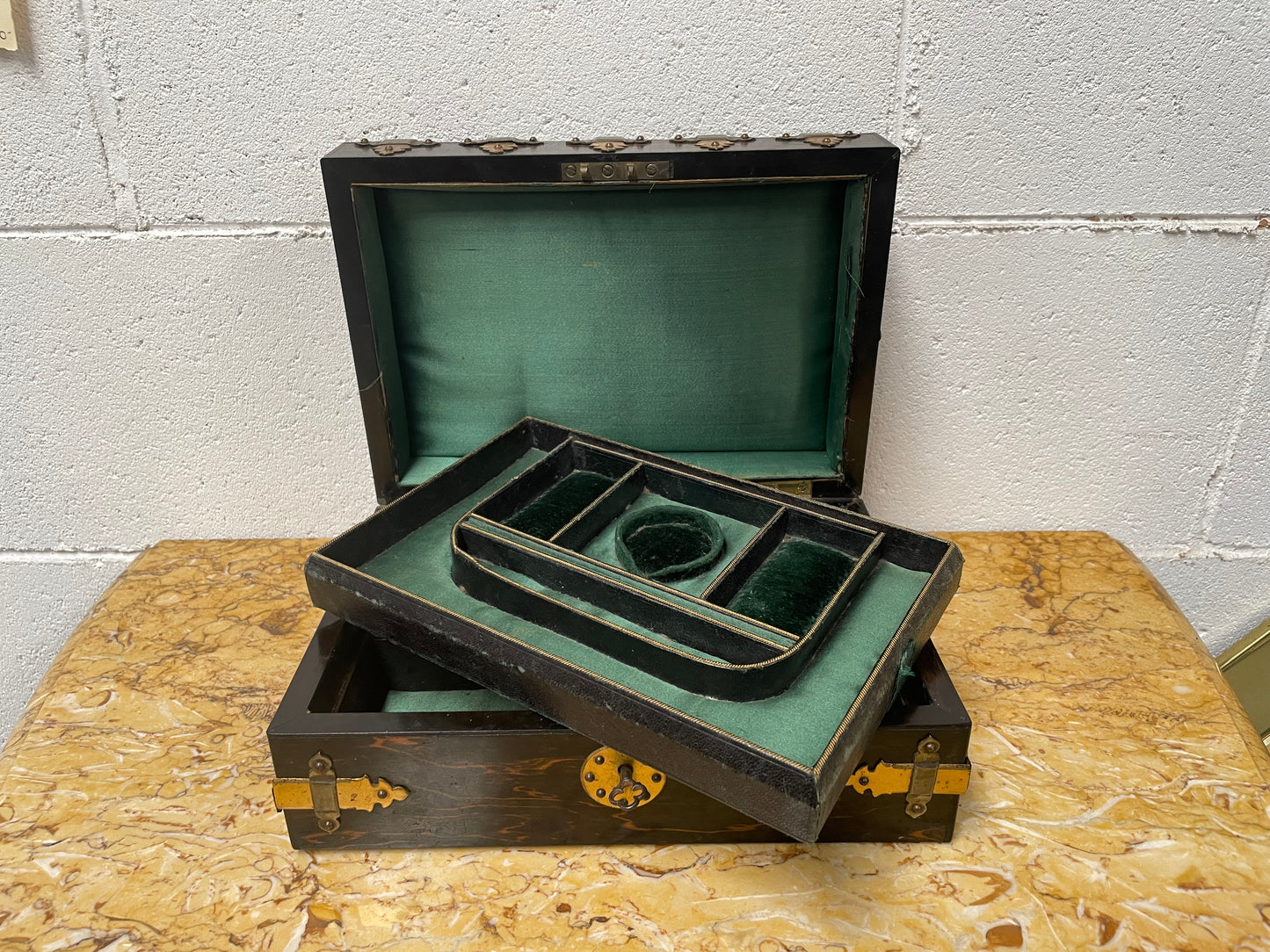 Victorian English Brass Bound Jewellery Box