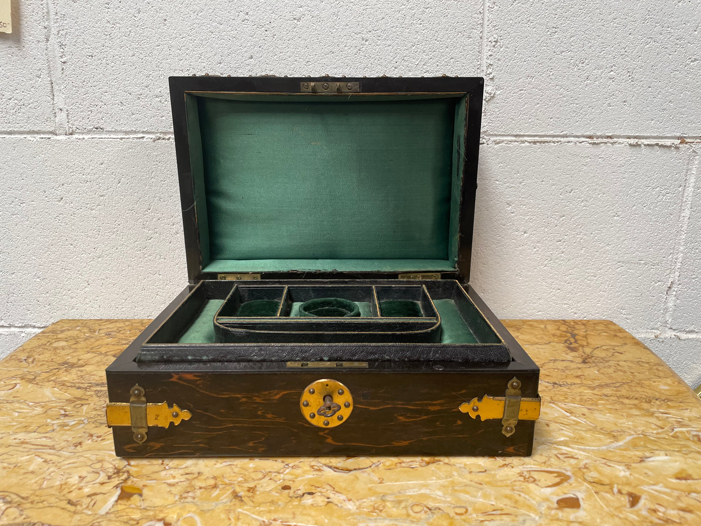 Victorian English Brass Bound Jewellery Box