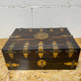 Victorian English Brass Bound Jewellery Box