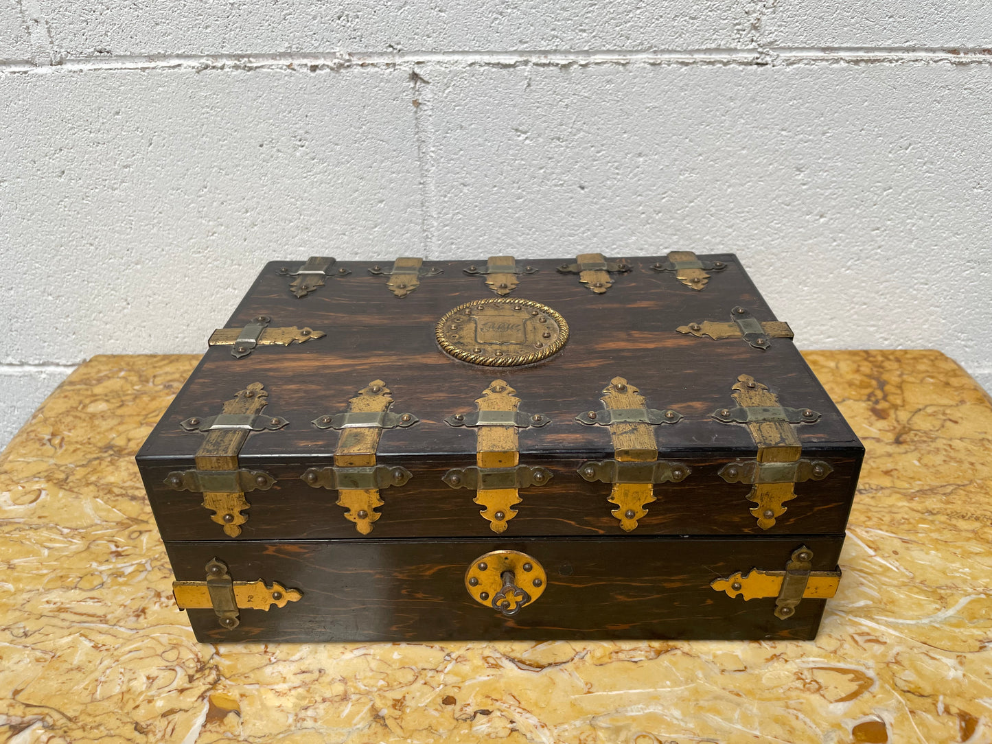 Victorian English Brass Bound Jewellery Box