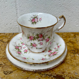 Stoke on Trent Paragon Bone China "Victorian Rose" trio set, cup, saucer and tea plate. In good original condition and made in England with stamp on base.