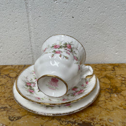 Stoke on Trent Paragon Bone China "Victorian Rose" trio set, cup, saucer and tea plate. In good original condition and made in England with stamp on base.