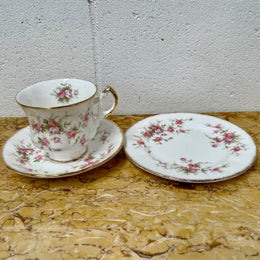 Stoke on Trent Paragon Bone China "Victorian Rose" trio set, cup, saucer and tea plate. In good original condition and made in England with stamp on base.