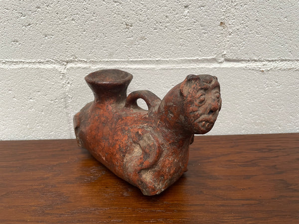 Pre-Columbia terracotta ceramic vessel. Most likely depicting a cat in good condition for its age. 