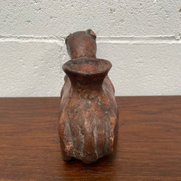 Pre-Columbia terracotta ceramic vessel. Most likely depicting a cat in good condition for its age. 