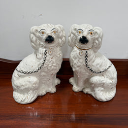 Pair Of Large Antique Staffordshire Spaniel Mantel Dogs
