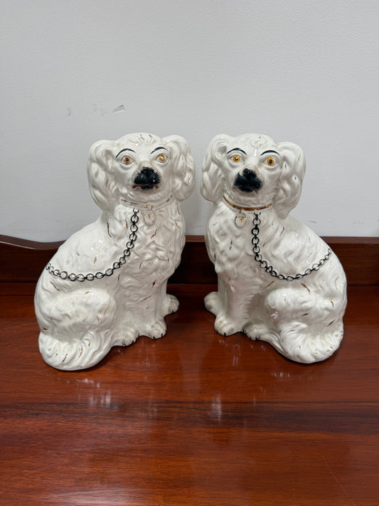 Pair Of Large Antique Staffordshire Spaniel Mantel Dogs