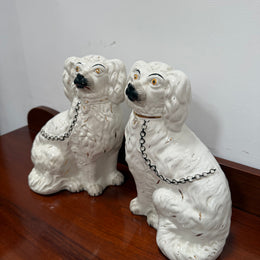 Pair Of Large Antique Staffordshire Spaniel Mantel Dogs