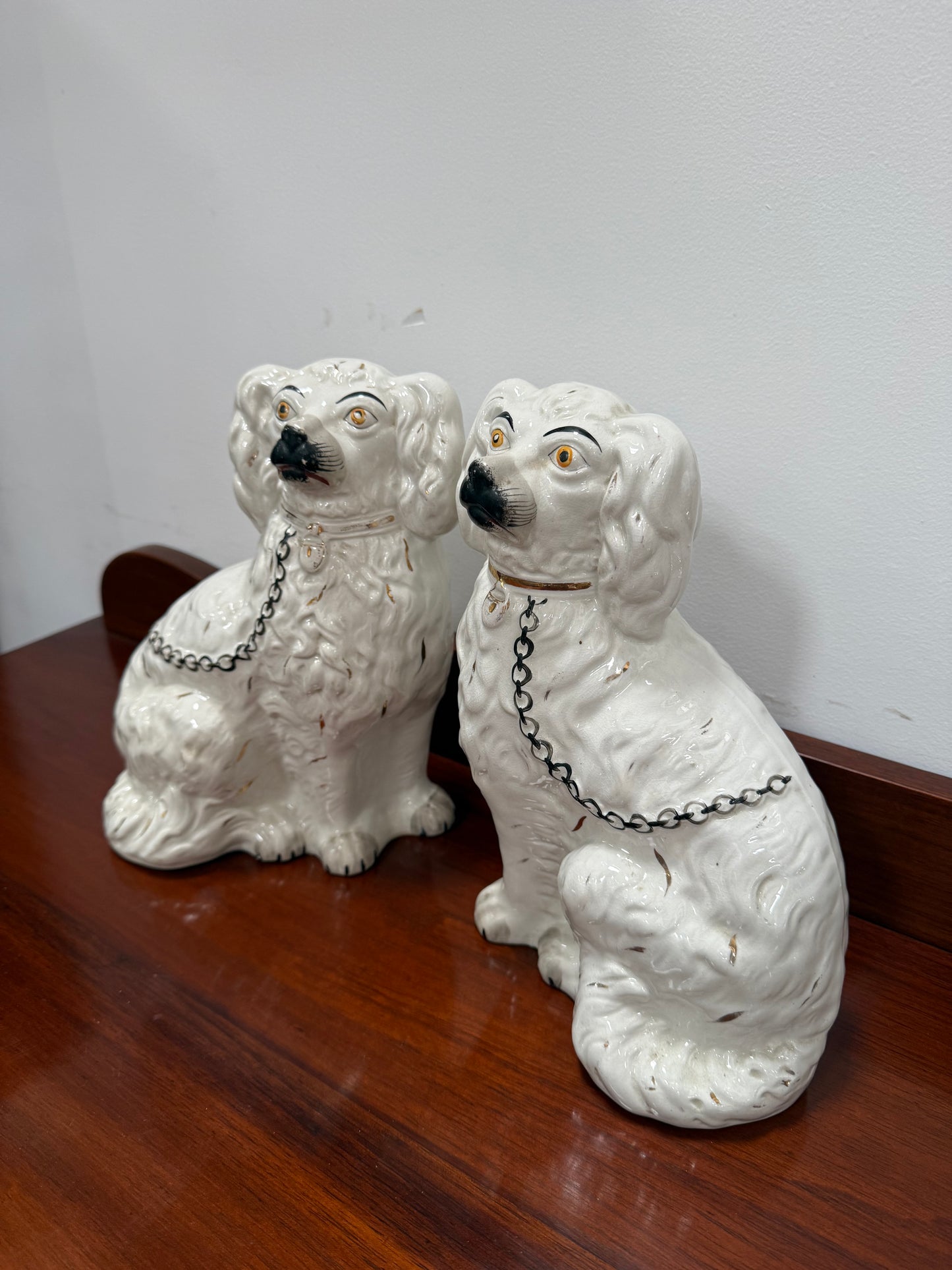 Pair Of Large Antique Staffordshire Spaniel Mantel Dogs