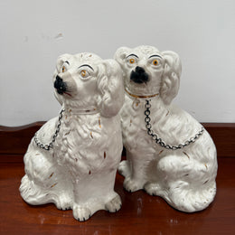 Pair Of Large Antique Staffordshire Spaniel Mantel Dogs