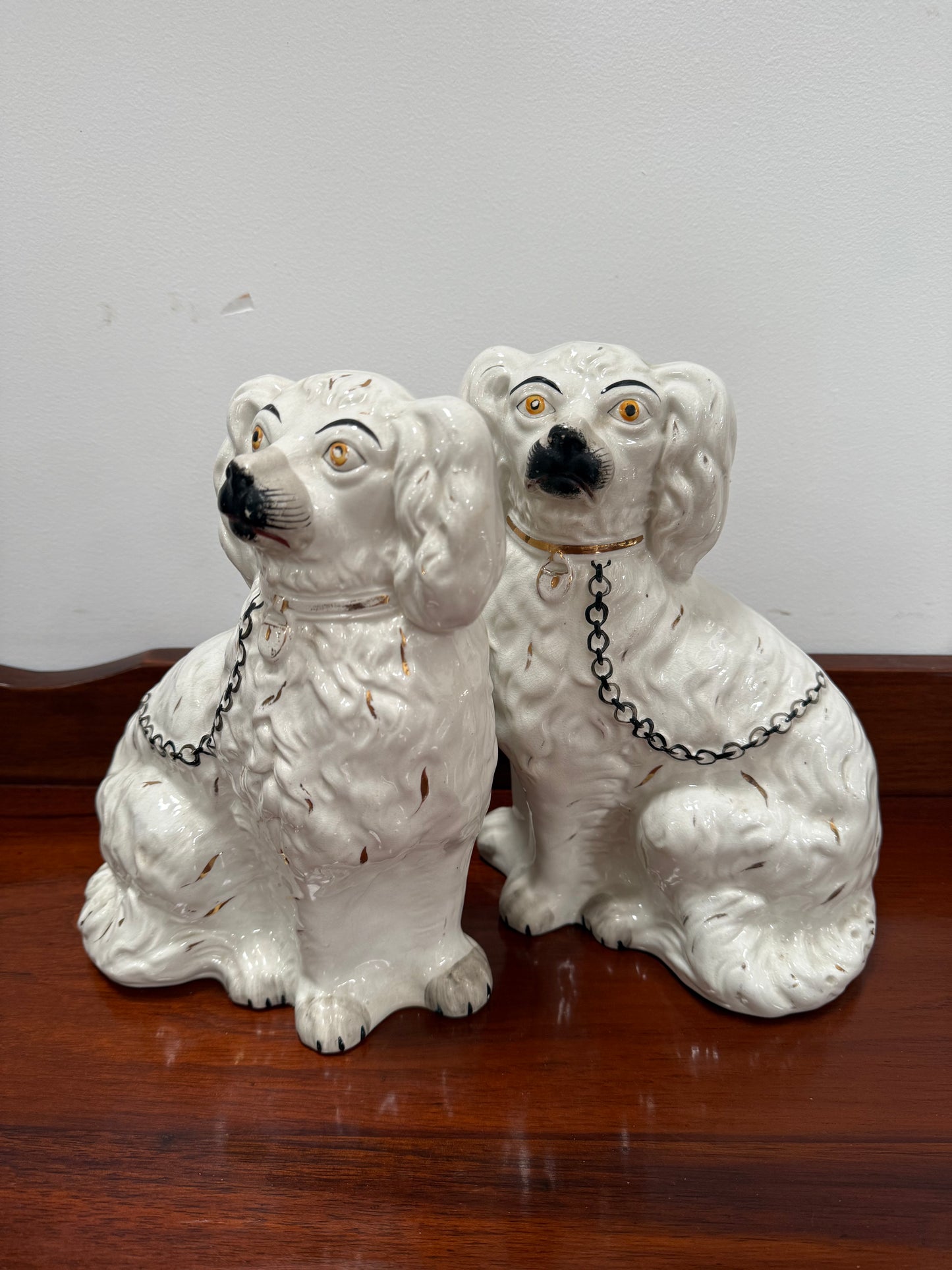 Pair Of Large Antique Staffordshire Spaniel Mantel Dogs