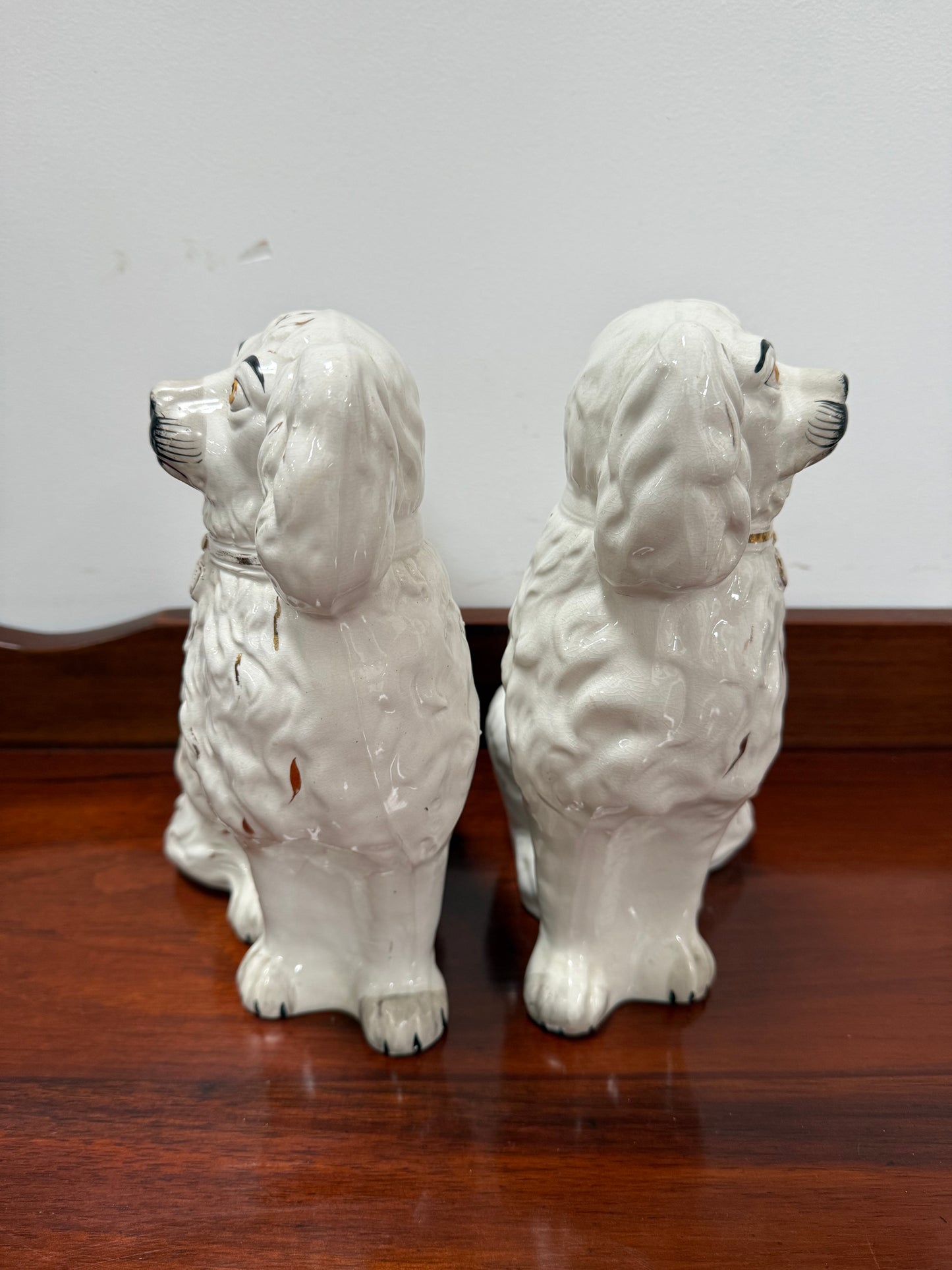 Pair Of Large Antique Staffordshire Spaniel Mantel Dogs