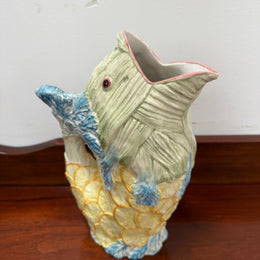 Vintage Hand Painted Italian Majolica Fish Gurgle Jug.