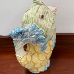 Vintage Hand Painted Italian Majolica Fish Gurgle Jug.