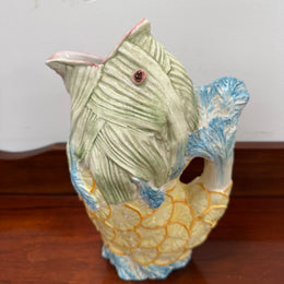 Vintage Hand Painted Italian Majolica Fish Gurgle Jug.