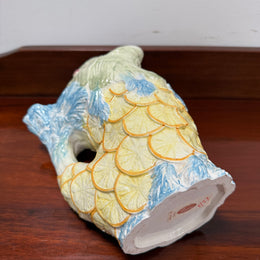 Vintage Hand Painted Italian Majolica Fish Gurgle Jug