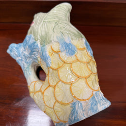 Vintage Hand Painted Italian Majolica Fish Gurgle Jug