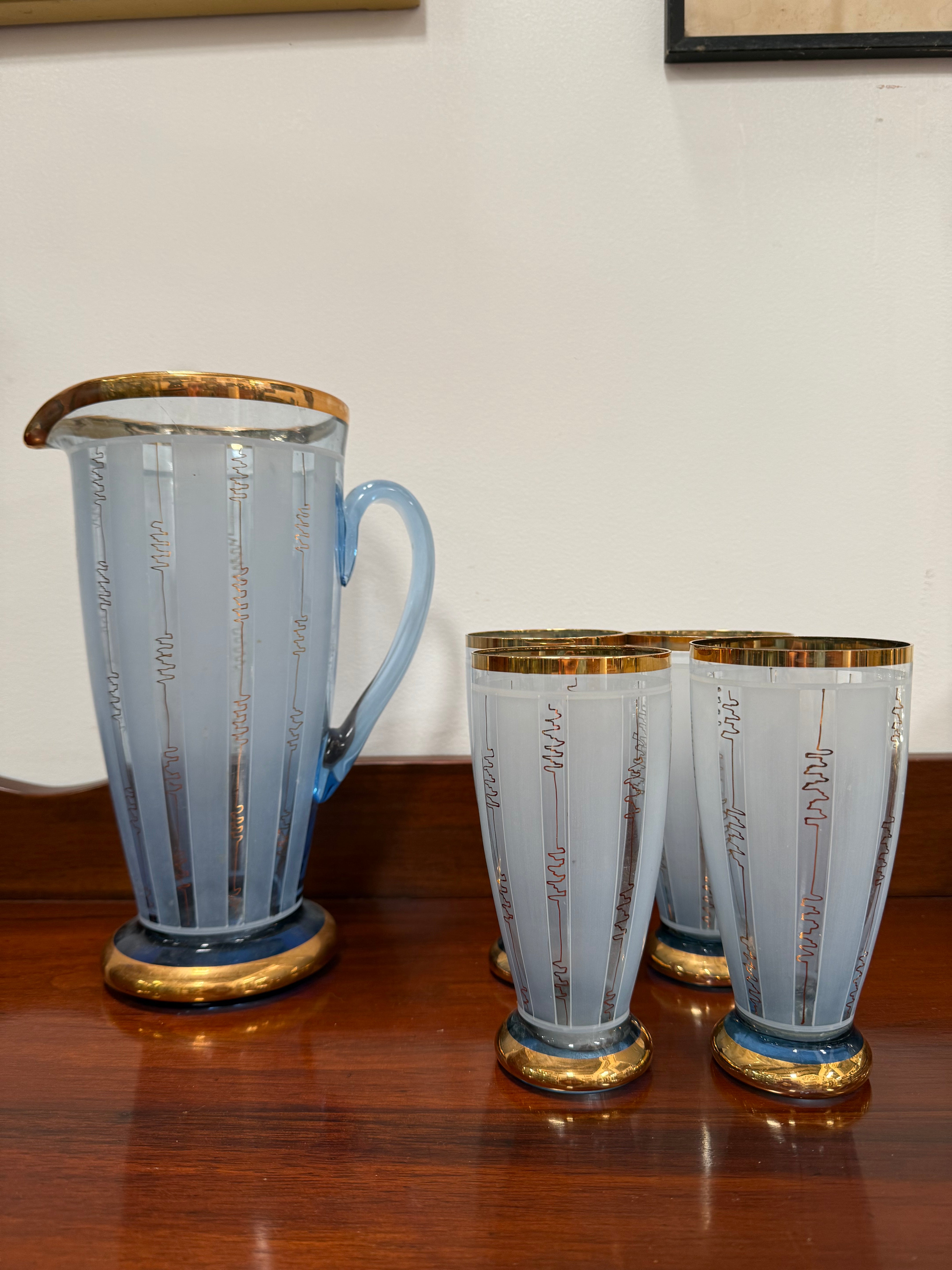 Quality Art Deco Style Lemonade Set Of Jug & 4 Glasses | Antique & Vintage | Moonee Ponds Antiques | Australia Wide Delivery