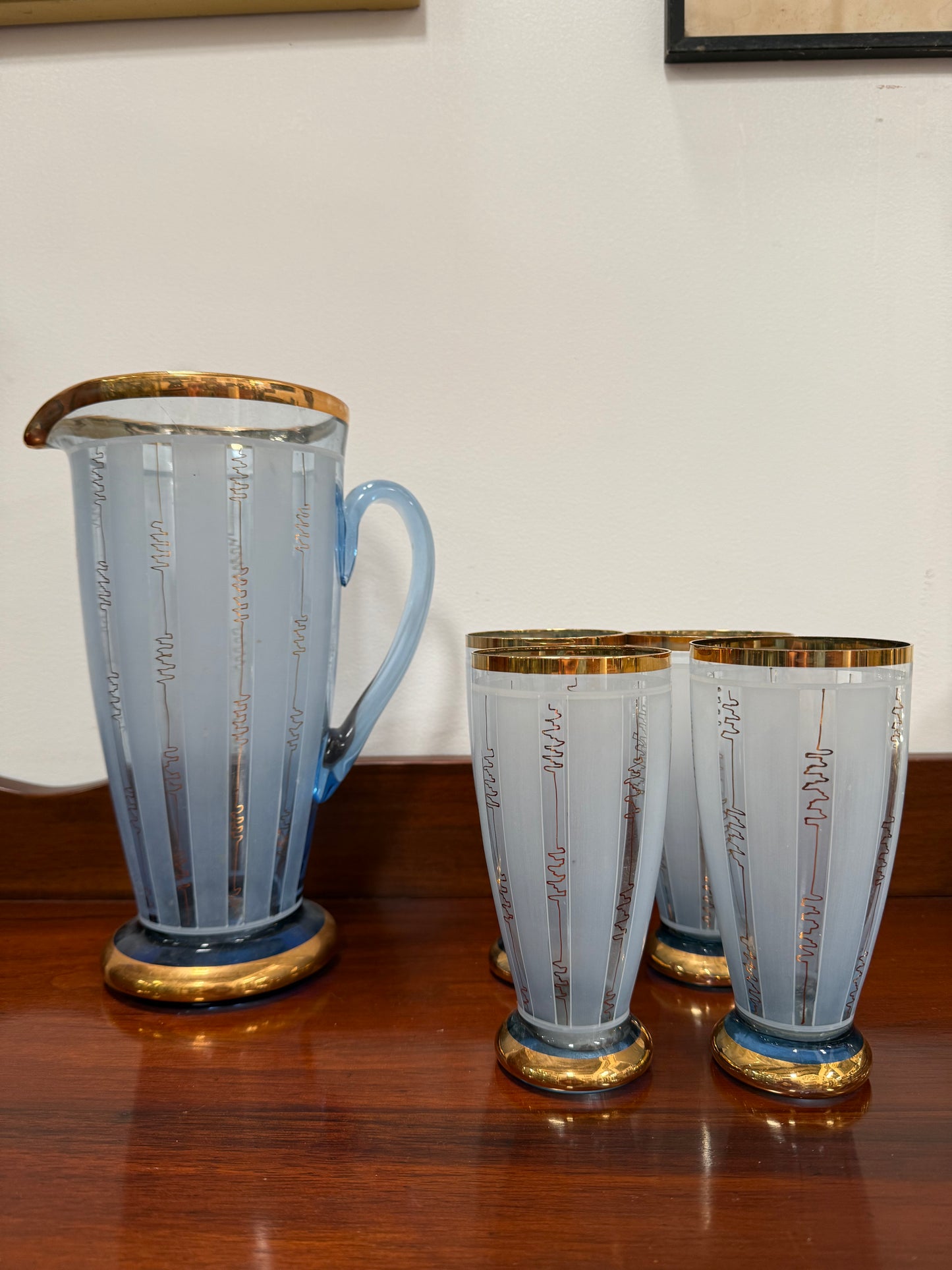 Quality Art Deco Style Lemonade Set Of Jug & 4 Glasses