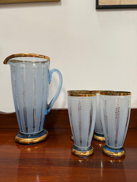 Quality Art Deco Style Lemonade Set Of Jug & 4 Glasses