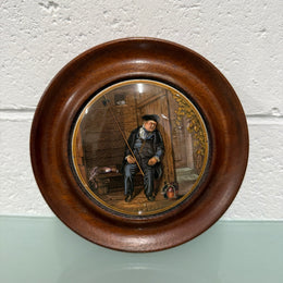 Antique Framed Pratt Ware Pot Lid "On Guard"