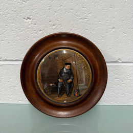 Antique Framed Pratt Ware Pot Lid "On Guard"