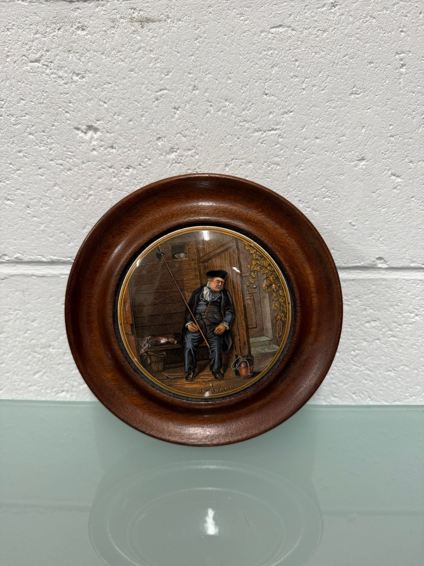 Antique Framed Pratt Ware Pot Lid "On Guard"