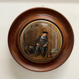 Antique Framed Pratt Ware Pot Lid "On Guard"