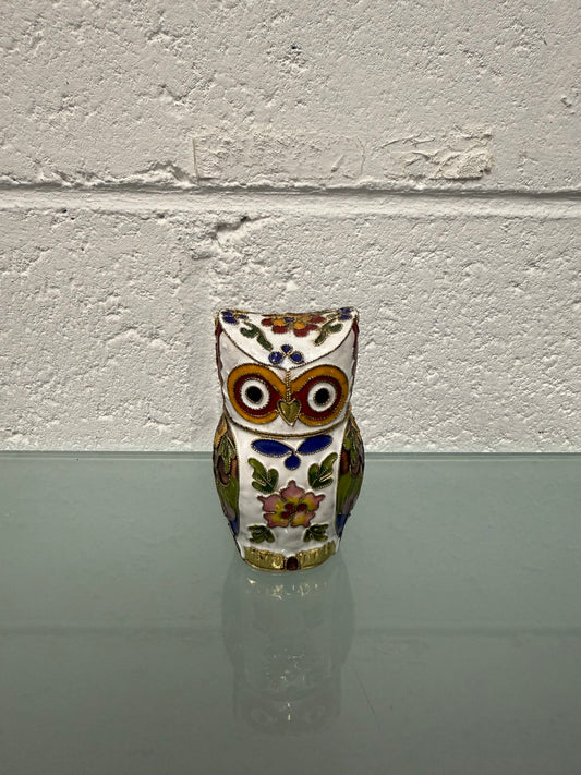 Vintage Cloisonne Owl Trinket Holder