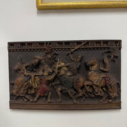 Vintage Wall Plaque Featuring Medieval Battle