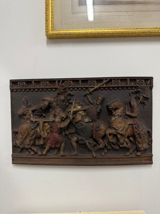 Vintage Wall Plaque Featuring Medieval Battle