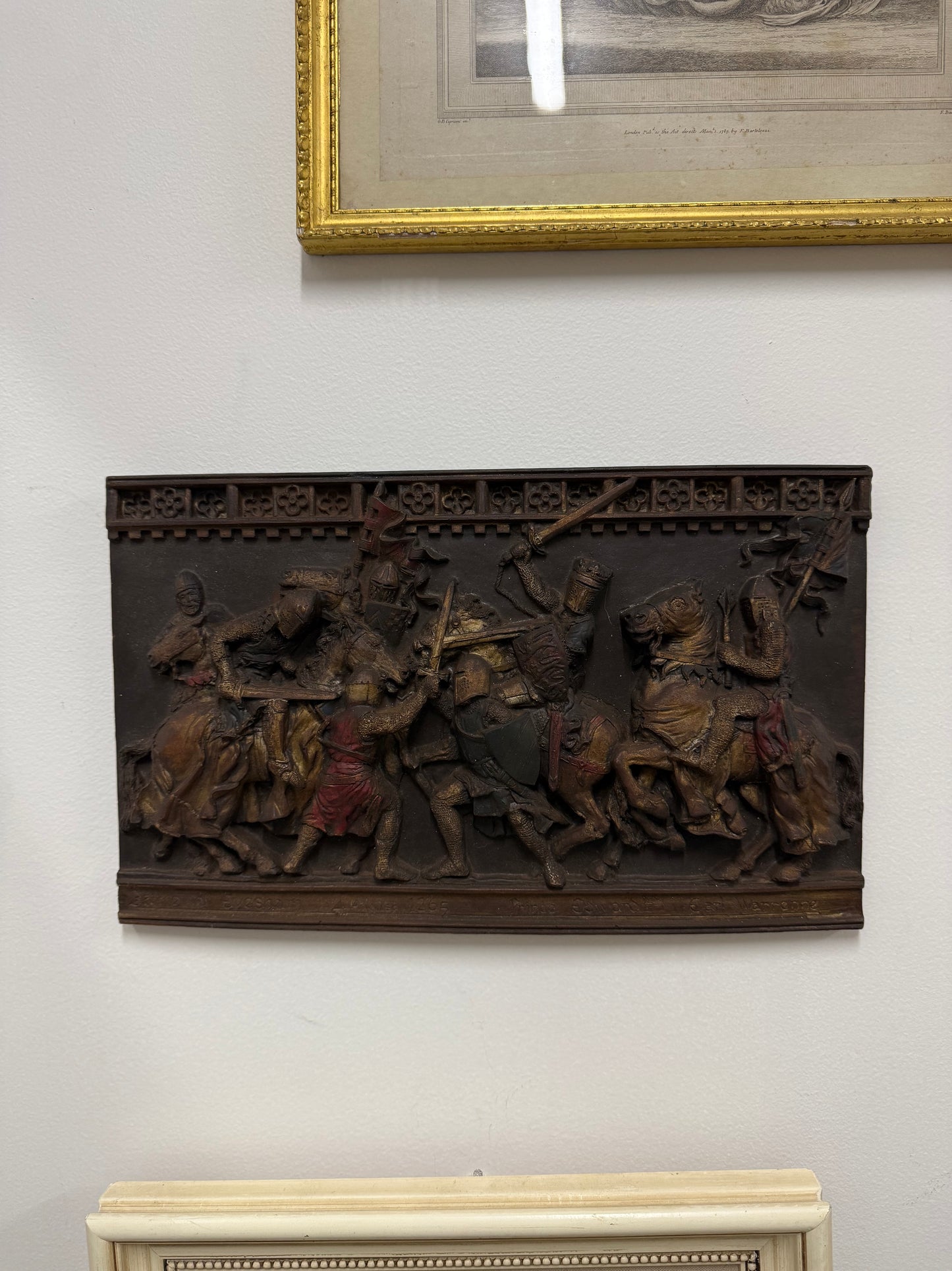 Vintage Wall Plaque Featuring Medieval Battle