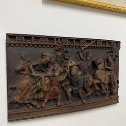 Vintage Wall Plaque Featuring Medieval Battle