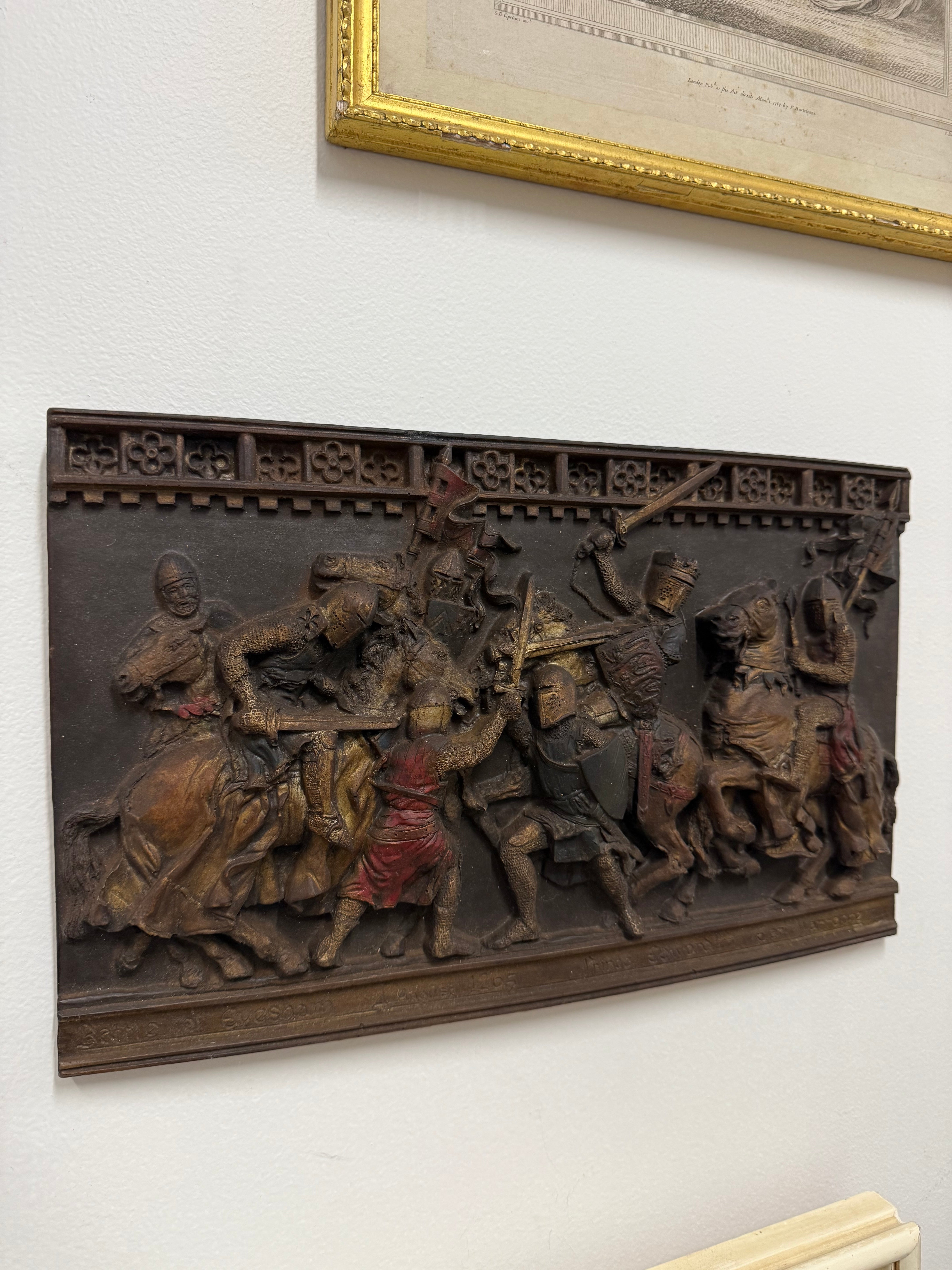 Vintage Wall Plaque Featuring Medieval Battle