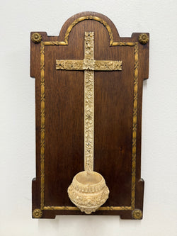 Antique Hand Carved Crucifix / Font On Walnut Back | Antique & Vintage | Moonee Ponds Antiques | Australia Wide Delivery