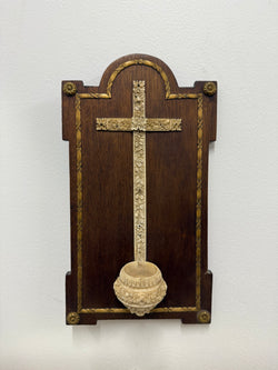 Antique Hand Carved Crucifix / Font On Walnut Back | Antique & Vintage | Moonee Ponds Antiques | Australia Wide Delivery
