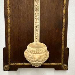 Antique Hand Carved Crucifix / Font On Walnut Back