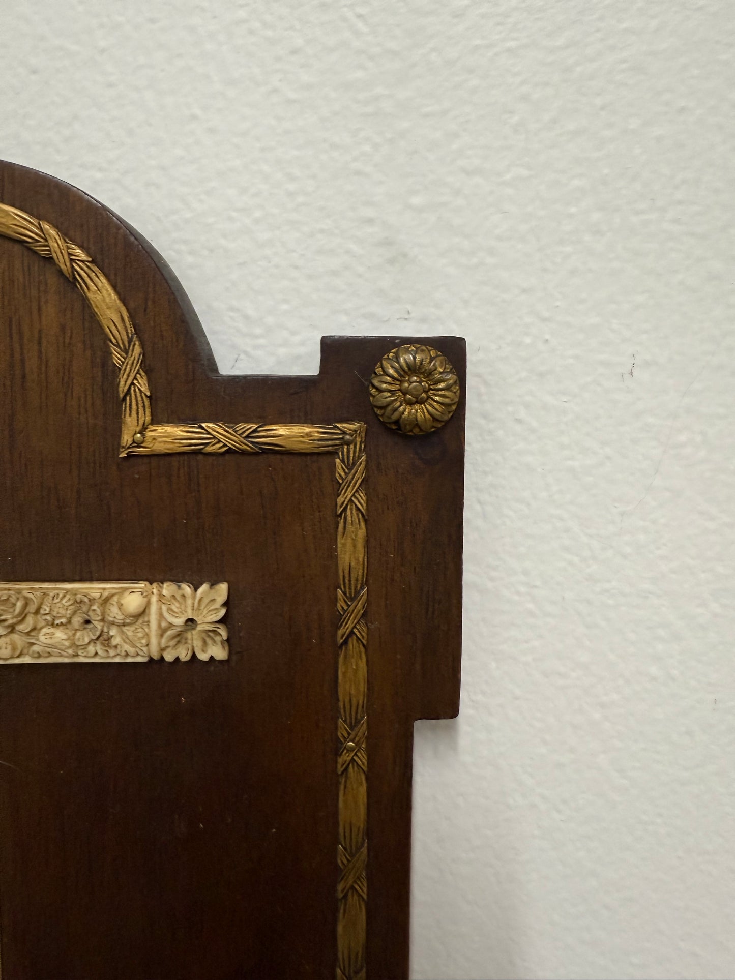 Antique Hand Carved Crucifix / Font On Walnut Back