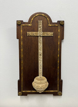 Antique Hand Carved Crucifix / Font On Walnut Back | Antique & Vintage | Moonee Ponds Antiques | Australia Wide Delivery