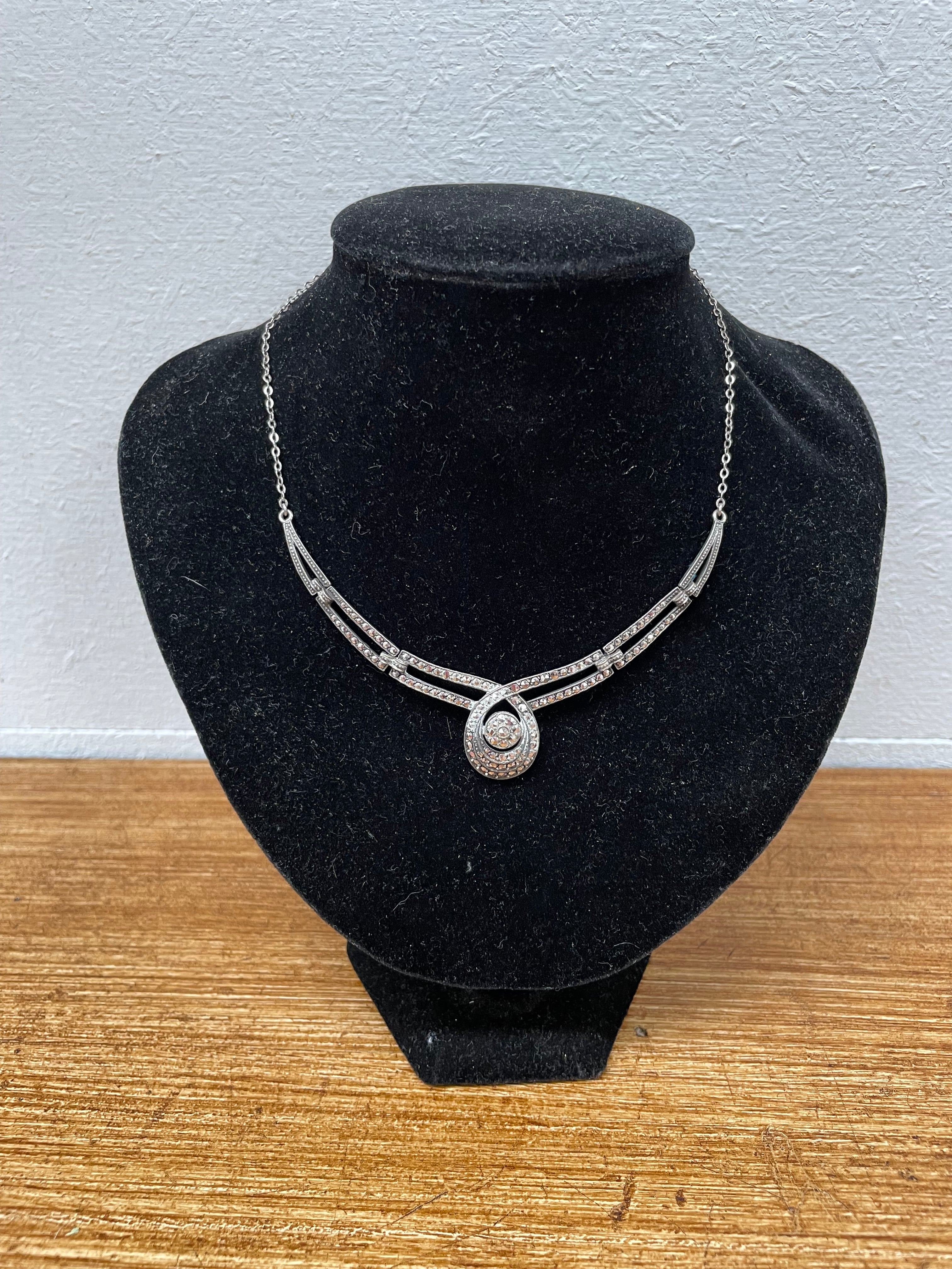 Stunning Vintage Sterling Silver Marcasite Choker Necklace