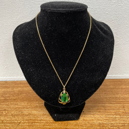 Vintage 9ct Gold Filled Green Stone Pendant & Chain