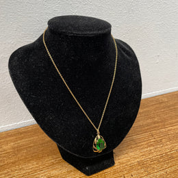 Vintage 9ct Gold Filled Green Stone Pendant & Chain