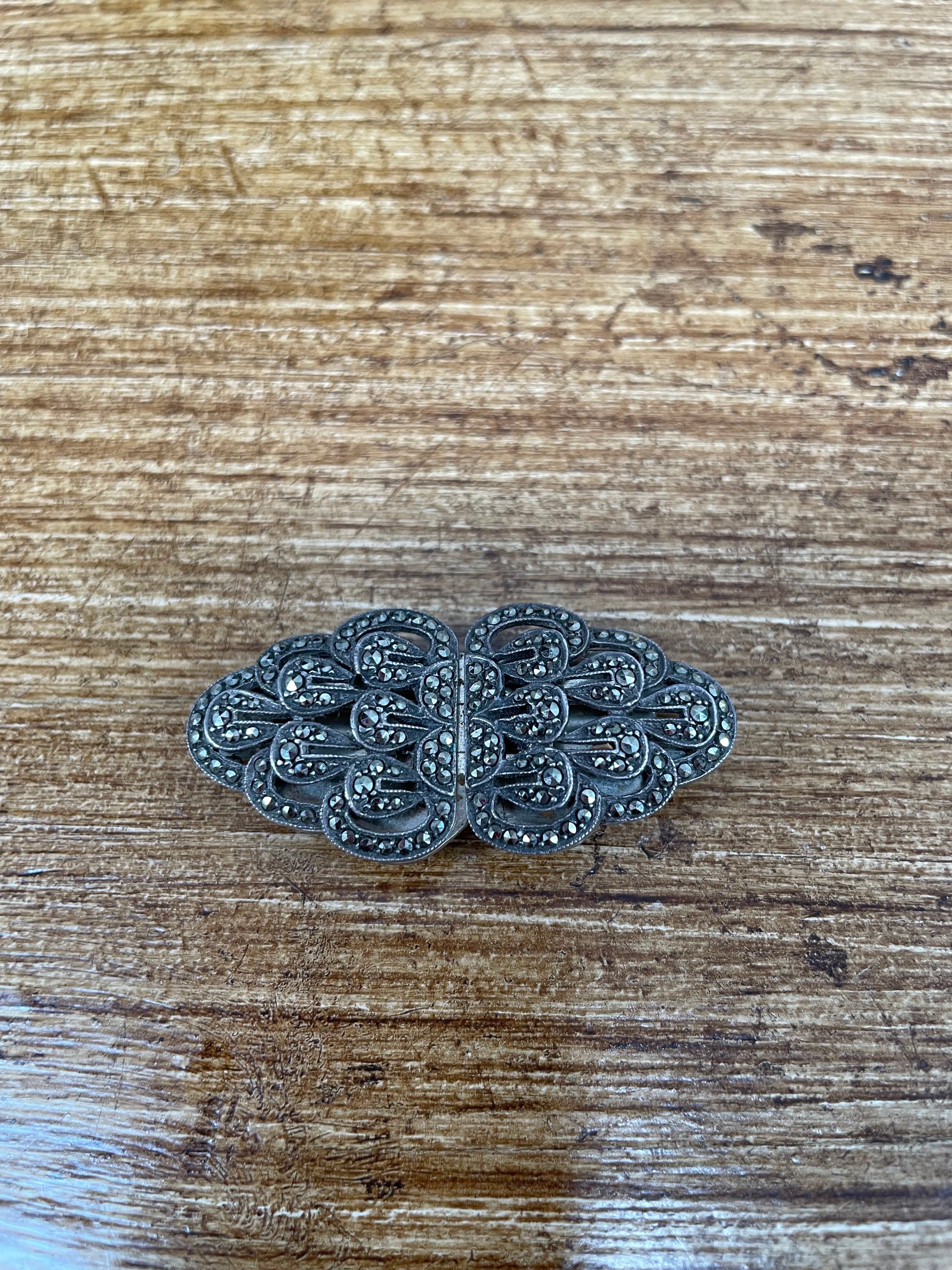 Vintage Sterling Silver Marcasite Convertible Dress Clips/Brooch