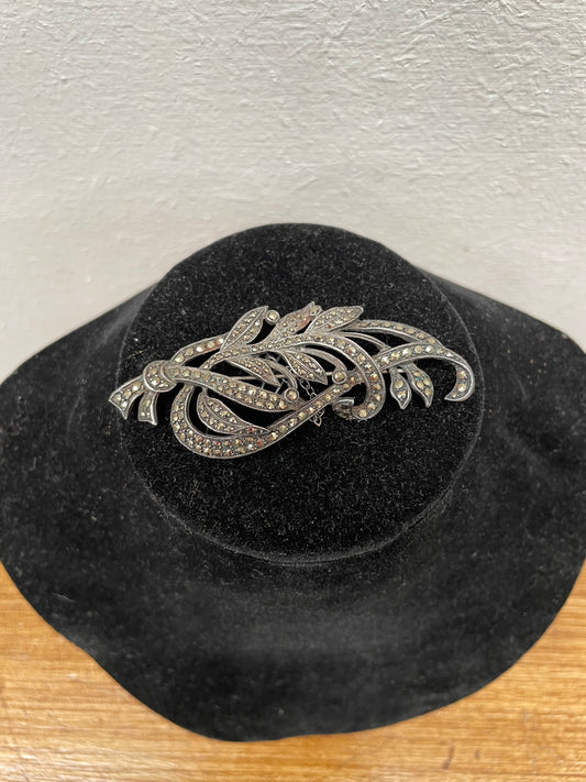 Large Sterling Silver & Marcasite Vintage Brooch