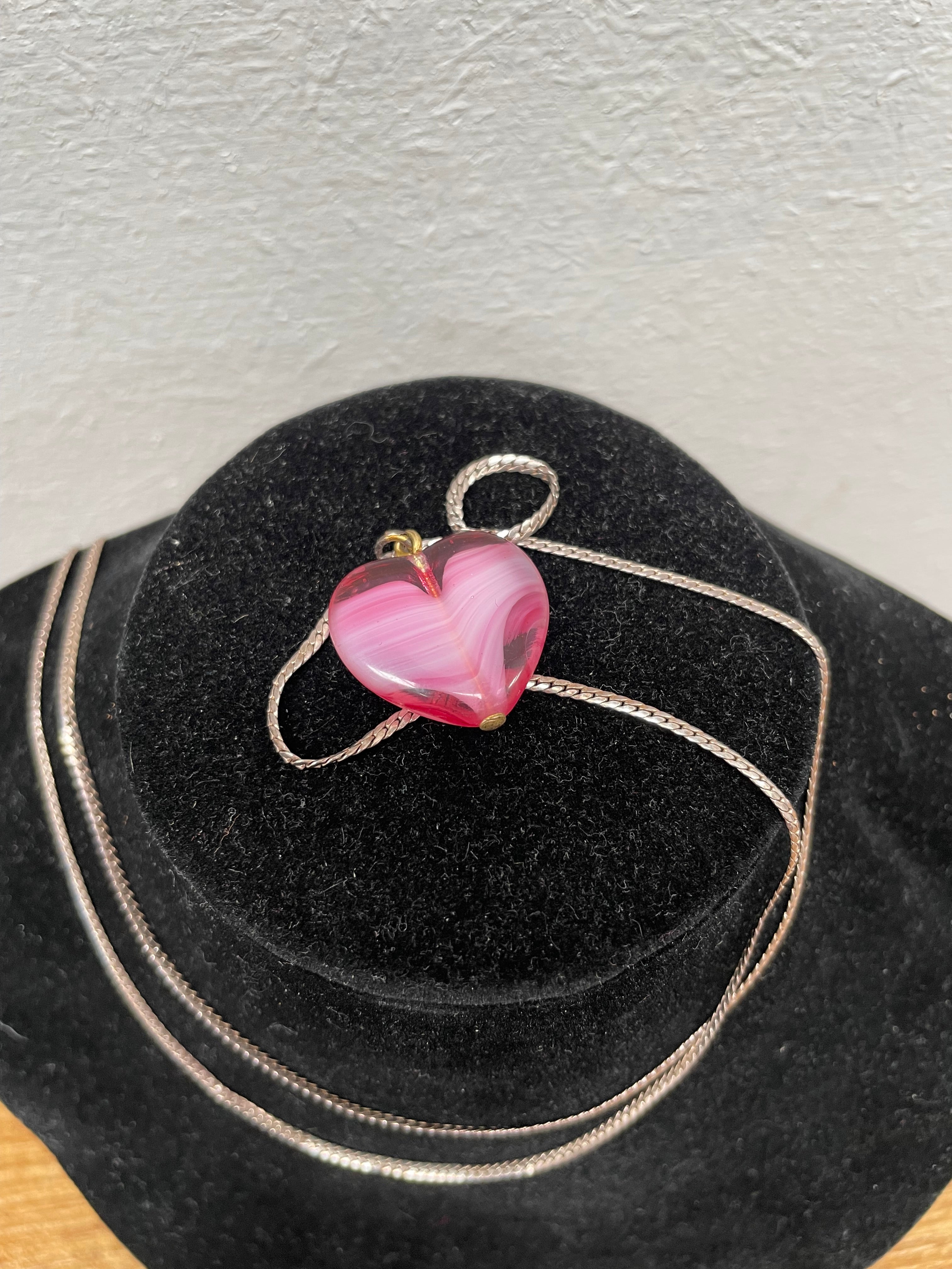 Vintage Sterling Silver Chain & Heart Shaped Glass Pendant | Antique & Vintage | Moonee Ponds Antiques | Australia Wide Delivery